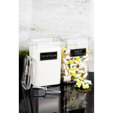 Dolkin Home 2'li Deterjan Kutusu Seti Ölçekli Toz Deterjan Tablet Deterjan Etiketli 3000ML Mika Deterjanlık Seti