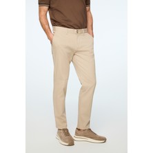 Morven  Erkek Bej Pamuk Trend Düz Slim Fit Chino Pantolon