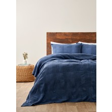 Bella Maison Block Pamuklu Jakarlı Çift Kişilik Yatak Örtüsü Lacivert (240X260 Cm)