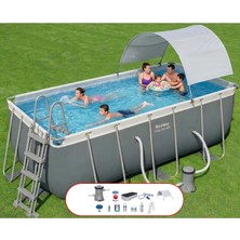 Bestway Steel Pro Max Yer Üstü Gölgelikli Prefabrik Dikdörtgen Havuz Seti 412 cm x 201 cm x 122 cm 56456 BW594