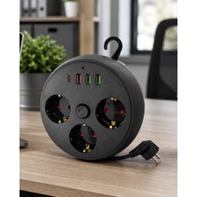 Akıllı Durak Akım Korumalı Çoklu Priz 3 Priz 3 USB 1 Type C 2 Metre Kablo Güvenli Şarj