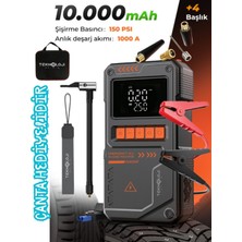 Teknoloji Gelsin Şarjlı Akü Takviye Cihazı Pompa Powerbank El Feneri Oto Kompresör 10000MAH Anahtarlık-Çanta Hediye