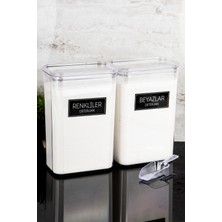 Dolkin Home 2'li Deterjan Kutusu Seti Ölçekli Renkliler Beyazlar Etiketli 3000ML Mika Banyo Düzenleyici