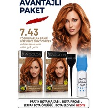 Sea Color Set Saç Boyası 7.43 Yoğun Parlak Bakır 2 Li 2 Kutu+Pratik Boya Kabı