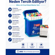 Mikro Art 24'lü Profesyonel Keçeli Kalem Marker Seti - Özel Çantalı Çift Uçlu Ince ve Kalın Kesik Uçlu Mimari Çizim ve Boyama Kalemleri