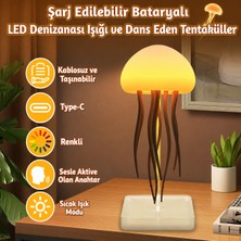 CoverZone Mood Light Rgb Denizanası Gece Lambası Usb-C Şarjlı Dahili Bataryalı Ses Aktif Modlu Renk Geçişli ve Sıcak Işık Modlu Dekoratif Ortam Lambası 12 LED 600MAH | L108