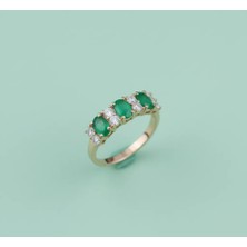 GIBYJEWEL Oval ve Yuvarlak Sıra Taşlı  Pırlanta Modeli Gösterişli 925 Ayar Rose Gümüş Yüzük