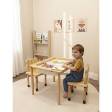 Lili Kids Lilikids Ahşap Aktivite Masası ve 2 Ayı Sandalye Seti Çift Taraflı Tahtalı Montessori EN71