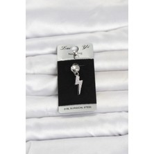 Akıllı Durak 316L Cerrahi Çelik Zirkon Taşlı Şimşek Sallantılı Göbek Piercing 5886