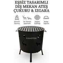 Kamptek Kamp Teknolojisi Desenli Bahçe Ateş Çukuru Mangal - Outdoor Şömine Izgaralı 2'si Bir Arada Mangal Ateş Çukuru