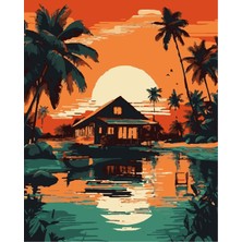 Hengam Sayılarla Boyama Kasnaklı Tablo Seti. Fırça Boya Dahil 40X50CM *göl Evi*
