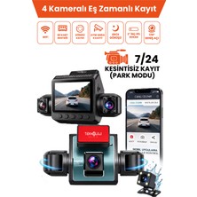 Teknoloji Gelsin 4 Kameralı Araç Içi Kamera LCD Ekranlı 360° 1080P Hd Gece Görüşü, G Sensor, Park, Döngü Kayıt Wdr, Uygulama Kontrol