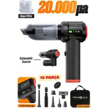Teknoloji Gelsin Araç Içi Süpürge Kablosuz Işıklı Göstergeli 20.000 Pa 9başlık Yedek Filtre Çantalı Çekim&üfleme 2in1