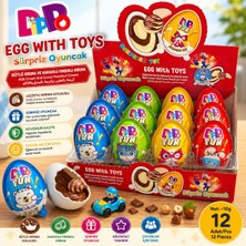 Dipo Fun Sürpriz Oyuncaklı Çikolata Yumurta 12’li – Sütlü Krema ve Kakaolu Fındıklı Krema Dolgulu