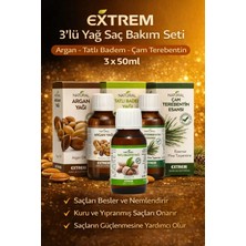 Exxtrem 3'lü Yağ Saç Bakım Seti Argan Tatlı Badem Çam Terebentin 50MLX3 Dermatolojik Testli Güvenli