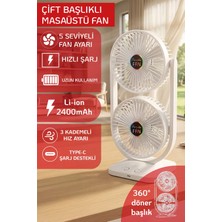 Teknoloji Gelsin Masaütü Fan Çift Katlı Şarjlı Vantilatör Sessiz Çalışma Oynar Baş Type-C Hızlışarj 3 Kademe Soğutucu