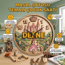 Kutup YıldızıTasarım Atölyesi Kişiye Özel Isimli Masal Şatosu Temalı Ahşap Görünümlü Duvar Saati - 30 cm - Dekoratif Çocuk Odası Hediyesi