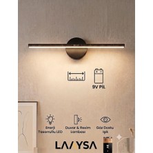 Laaysa Siyah Kasa Ledli Pilli Aplik Ayna Duvar Aydınlatma 30CM Çubuk Uzunluğu(Pil Dahildir)