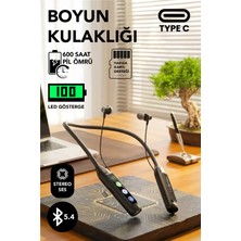 Teknoloji Gelsin 600 Saat Sporcu Kulaklığı Kablosuz Bluetoot Kulaklık LED Göstergeli Boyunluk Kulaklık Stereo V5.4
