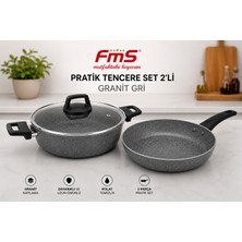 Fms PRATİK GRİ 2'Lİ GRANİT SET | YANMAZ YAPIŞMAZ YÜZEY | 26 CM |
