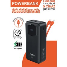 Teknoloji Gelsin 30.000 Mah Hızlı Şarj Powerbank 22.5 W Kendinden Kablolu Göstergeli Taşınabilir Batarya