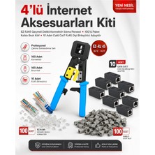 Derwell 4lü Internet Aksesuarları Kiti Ez RJ45 Geçmeli Delikli Konnektör Sıkma Pensesi 100LÜ Paket Kablo Boot Kılıf 10 Adet Cat6 Cat7 RJ45 Dişi Birleştirici Adaptör Profesyonel Çakma Sonlandırma Seti
