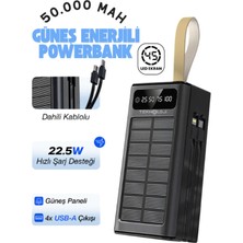 Teknoloji Gelsin 50.000 Mah Powerbank Güneş Enerjili Solar Hızlı Şarj Göstergeli Kablolu Taşınabilir Batarya 22.5W