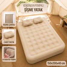 Blooma Çift Kişilik Kendinden Pompalı Şişme Yatak 150X200X40 cm 2 Yastık- Şarjlı Dahili Pompalı