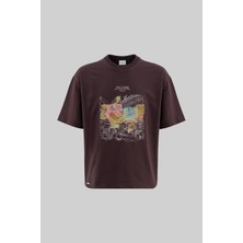 Machinist Clothing Erkek Palermo Nakışlı Oversize Tişört Kahverengi