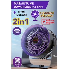 Teknoloji Gelsin Vantilatör Masaüstü & Duvar Tipi 3 Kademe Işıklı Portatif Fan Şarjlı Type-C Sessiz Çalışma Ev&ofis