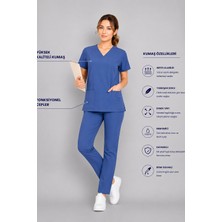 Stilmed Üniforma Fırtına Mavi Hemşire ve Doktor Forması Scrubs Takımı Likralı Alt Üst Üniforma Unisex Yarasa Kol
