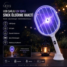 Mersi Shop USB Şarjlı Uv Işıklı Sinek Öldürme Raketi | Standlı Şarj Göstergeli Elektrikli Böcek Kovucu