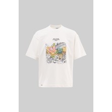 Machinist Clothing Erkek Palermo Nakışlı Oversize Tişört Ekru