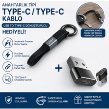 Forbin Type-C To Type-C Anahtarlık Şarj Kablosu 10 cm 65W Hızlı Şarj + USB To Type-C Dönüştürücü