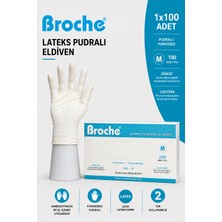 Broche Lateks Pudralı Muayene Eldiveni M Beden 100 Adet