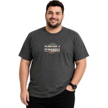 Battal Moda Erkek Büyük Beden Antrasit Bisiklet Yaka Kısa Kollu Denim Tişört 3xl-4xl-5xl-6xl