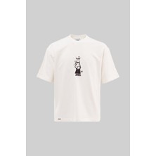 Machinist Clothing Erkek Maskot Nakışlı Oversize Tişört Ekru