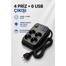 CoverZone Termal Akım Korumalı Uzatma Kablosu 4 Priz 4 USB 2 Type-C 2500W 10A Çocuk Korumalı Kısa Devre Korumalı Açma Kapama Düğmeli 2 Metre Kablolu Çoklu Priz | Model 3441