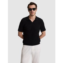 Cacharel Erkek Siyah Slim Fit %100 Pamuk Apaş Yaka Triko T-Shirt 50320580-VR046