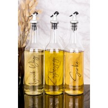 Dolkin Home 3lü 750 ml Ayçiçek Yağı ve Zeytinyağı Yağlık Sıvı Yağ Şişesi Silver Tıpalı Cam Yağdanlık