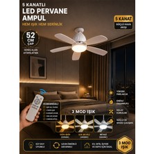 Kialed Kumandalı 5 Kanatlı LED Pervane Ampul E27 Fanlı Tavan Lambası 3 Mod Işık 52 cm