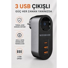 CoverZone 3 USB Termal Akım Korumalı Priz 1 Type-C 2 USB Çıkışlı Akıllı Akım Dengeleme Çocuk Korumalı Kısa Devre Korumalı 10A 2500W USB 2.1A Priz Adaptörü | Model 3400