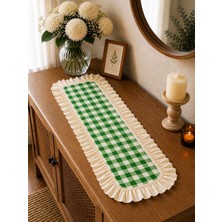 ŞAH TEXTILE DESIGN keten fırfırlı damalı runner 30x80