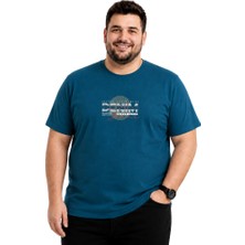 Battal Moda Erkek Büyük Beden Petrol Bisiklet Yaka Kısa Kollu Denim Tişört 3xl-4xl-5xl-6xl