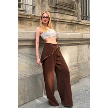 Zechka Trok Detaylı Çıkarılabilir Şallı Geniş Paça Pantolon  - Kahverengi Kahverengi - L