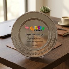 Çılgıntrend Firma Logolu Ayaklı Gümüş Metal Tabak Plaket - Şirket Içi Teşekkür ve Başarı Ödülü