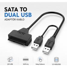 Çift USB 2.0 Sata 22 Pin 2.5 Inç Sabit Disk HDD Adaptörü Dönüştürücü Seri SSD Kablosu Yeni Yüksek Performans