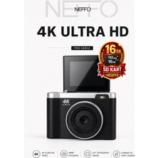 Neffo 4K Dijital Retro Video Kamera 48MP  Flaşlı (16GB) Kart Dijital Vlog Fotoğraf Makinesi
