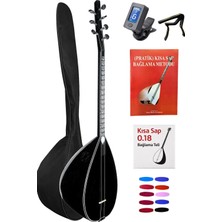 İstanbul Müzik Tedarik Jak Girişli Kısa Sap Siyah Inci Maun Gövde Kaliteli Gürgen Sap Saz El Yapımı Bağlama Seti