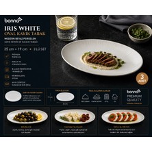 Bonnami Bonna Iris White Porselen Oval Kayık Tabak 25X19 cm - Modern Beyaz Kayık Servis, Salata ve Sunum Tabağı